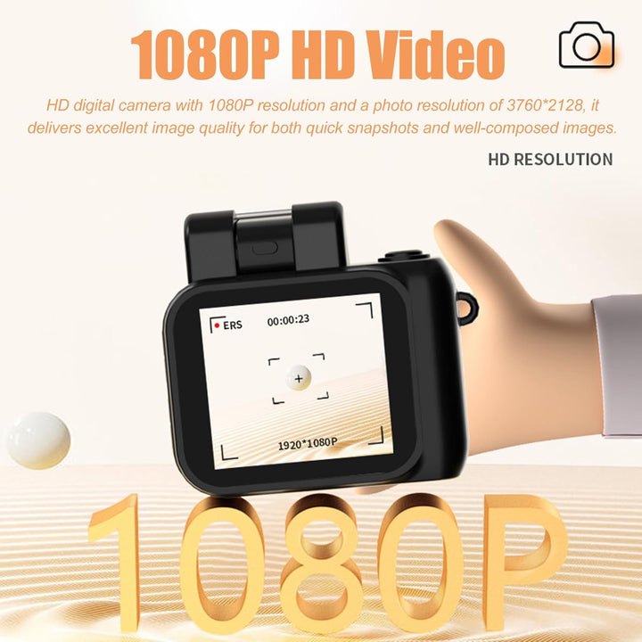 Rivoma 1080P video recorder, classic retro portable camera, side view with control buttons