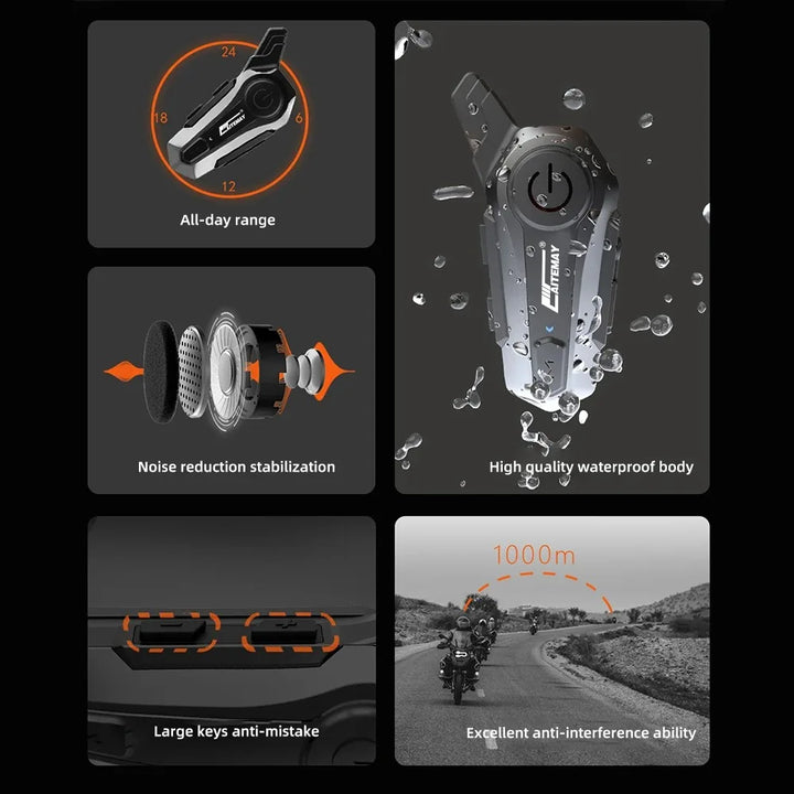 Wireless Bluetooth intercom system for motorcycle helmets, enhancing rider communication during rides