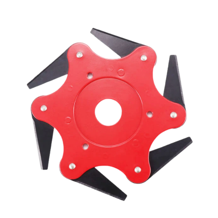 Brush cutter attachment: a robust 6-blade steel head, perfect for tackling overgrown areas in your garden