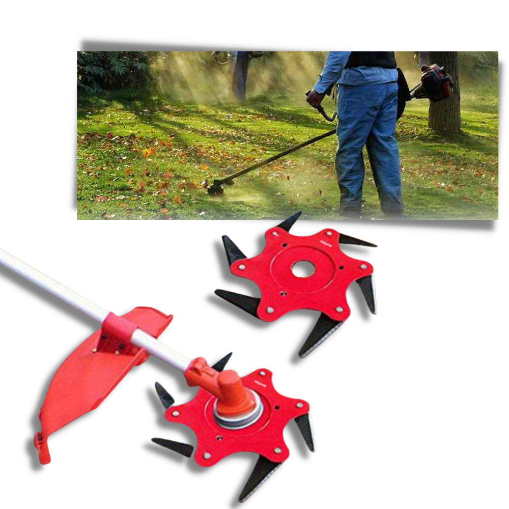 Steel TrimmBlade with 6 sharp blades, an essential garden tool upgrade for efficient lawn care
