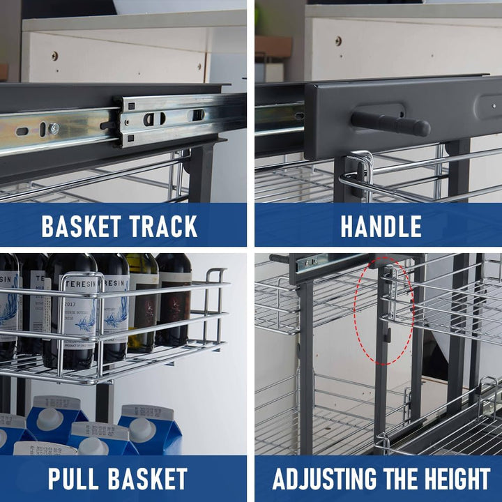 Chrome finished carbon steel blind corner organizer, smooth sliding pull out kitchen shelf