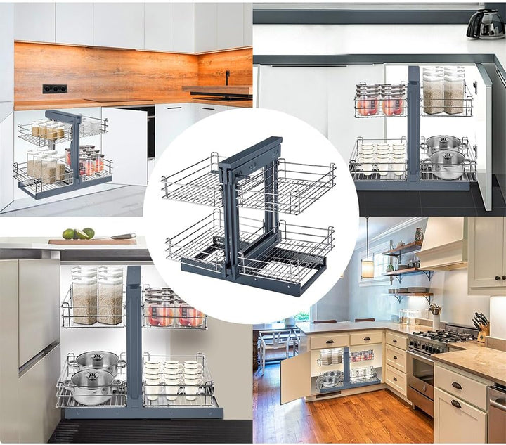 Zevora robust carbon steel blind corner cabinet pull out shelf, open view