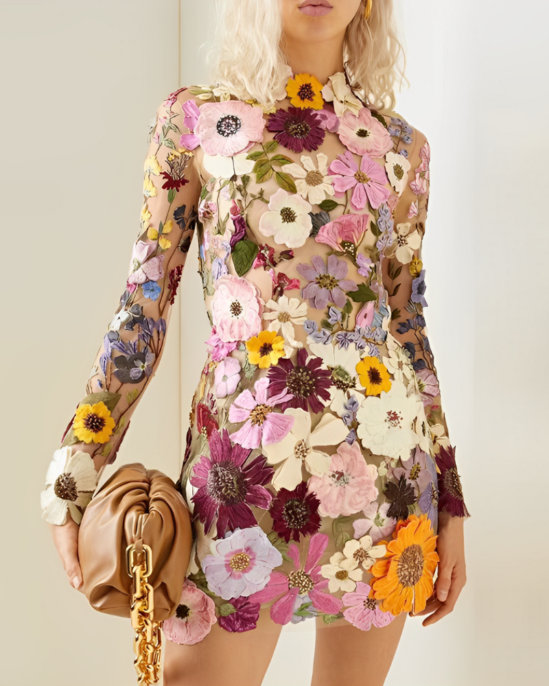 Romantic women's floral midi dress with exquisite embroidered details, perfect for elegant evening or special occasions.