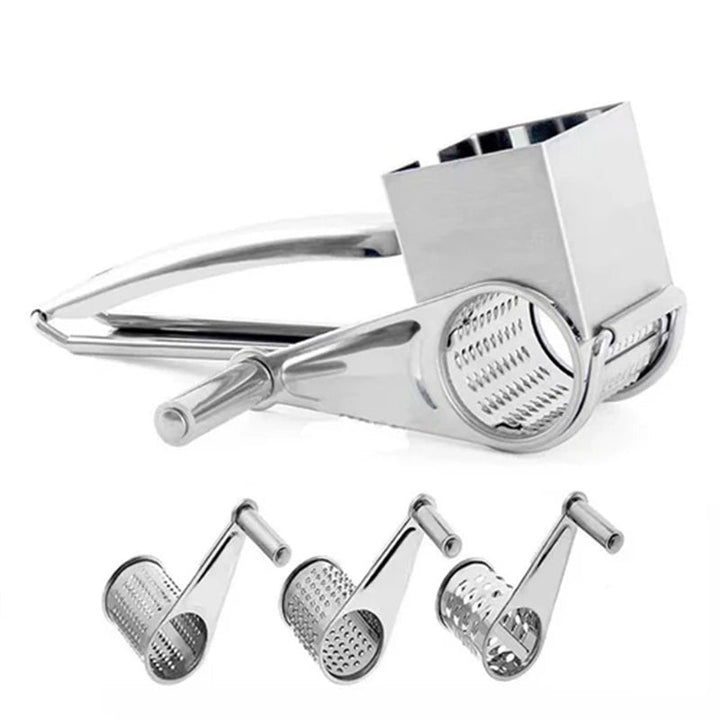 High-quality kitchen rotary grater. Manual stainless steel tool for shredding cheese & vegetables with ease.