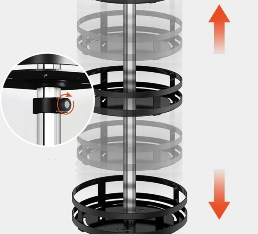 Durable rotating storage rack, enhances kitchen & bathroom efficiency with easy access.