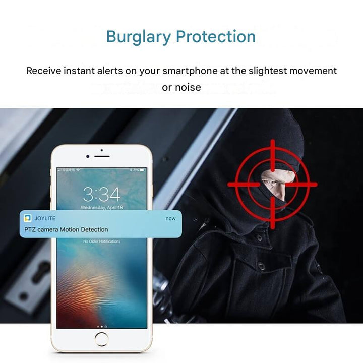Rotating WiFi indoor security camera for 1080p home monitoring & surveillance, no subscription.