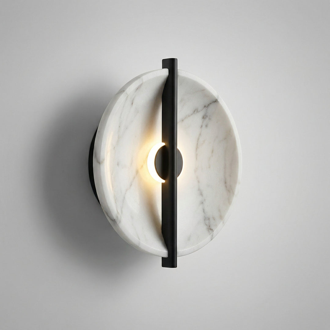 Elegant round wall sconce with marble effect, resin lamp adding sophisticated touch to interiors