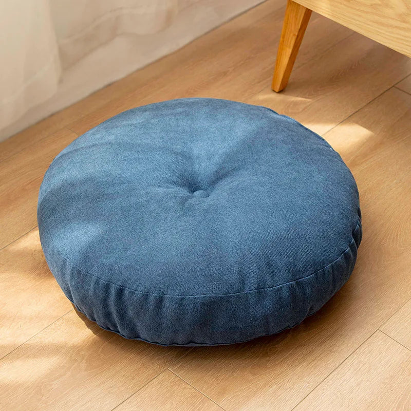 Round meditation floor cushion for comfort & zen. Perfect yoga prop & home decor.