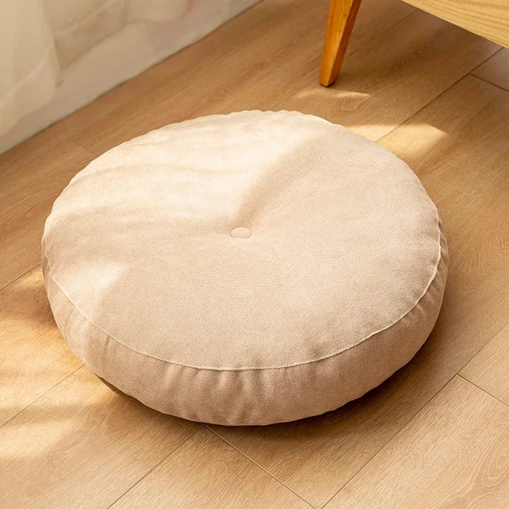 Handmade round floor cushion, a cozy meditation pillow & stylish home decor for zen spaces.