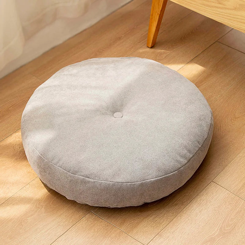 Plush round floor cushion for meditation & comfort. Enhance your zen living & home decor.