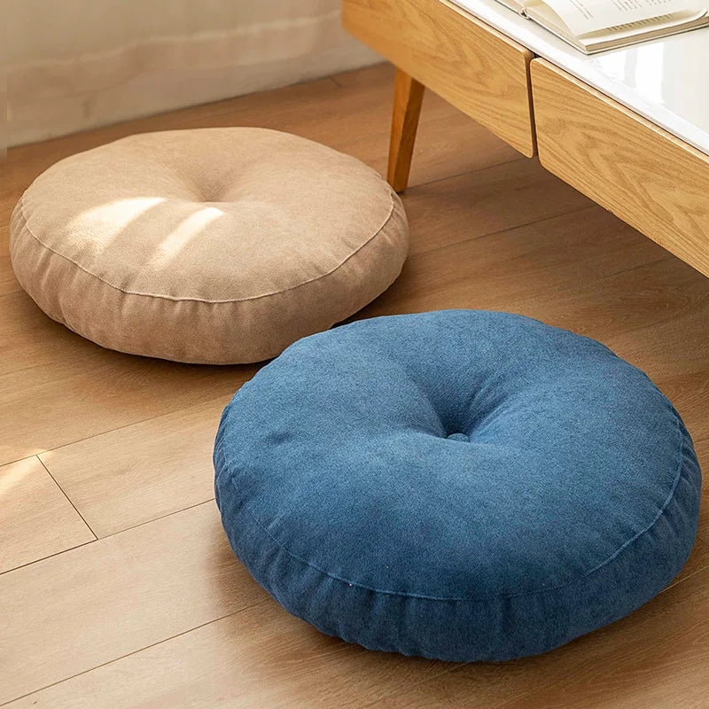 Soft polyester meditation pillow. Round floor cushion for yoga, relaxation, & peaceful zen moments.