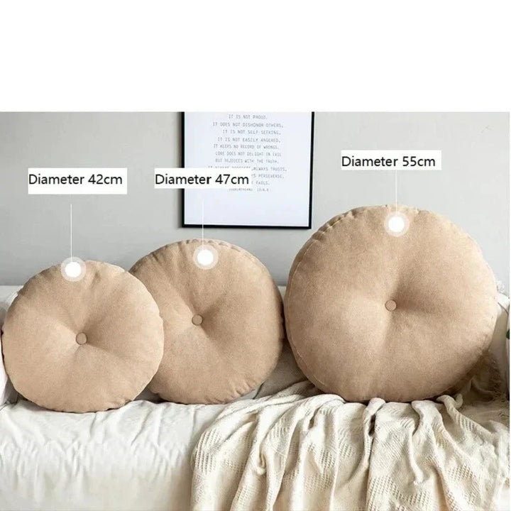 Comfortable round floor cushion. Use as a meditation pillow, yoga prop, or zen seating.