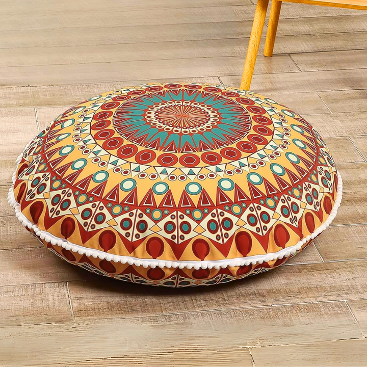 Unisex round memory foam meditation cushion designed for ultimate deep relaxation & supportive yoga sessions.
