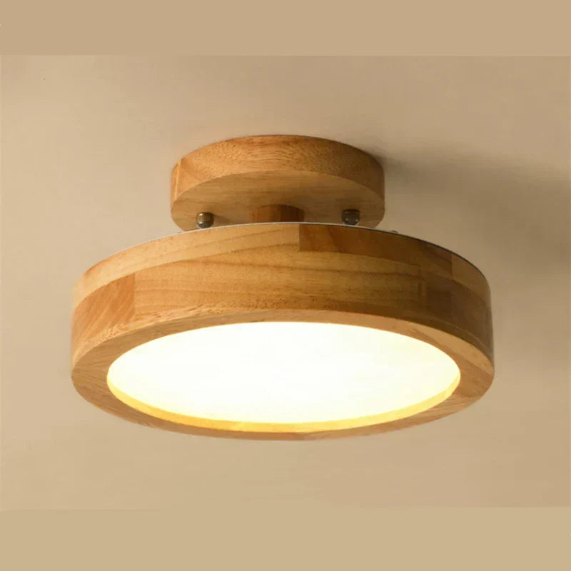NordicLuxe Scandinavian wooden ceiling light, a stylish round fixture perfect for bedroom or hallway.