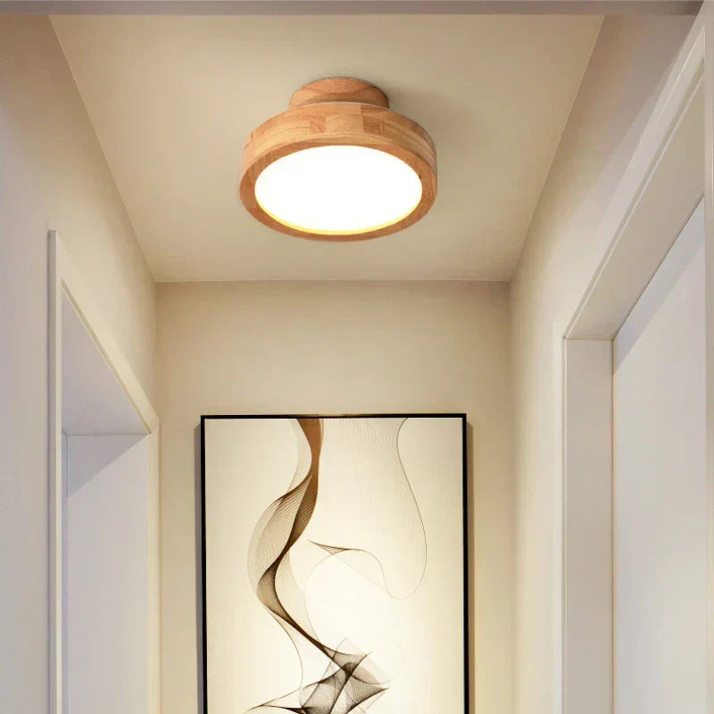 Contemporary round wooden ceiling light, a versatile Nordic-inspired fixture for diverse interior design.