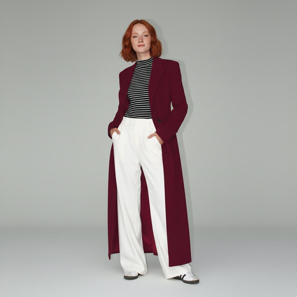Ruby women's longline tailored coat, elegant fitted outerwear for city fashion and modern style.
