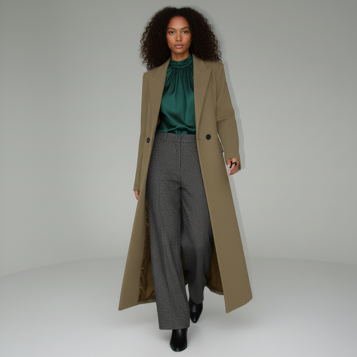 Chic ruby longline tailored coat for women, a fitted and elegant piece for modern fashion.