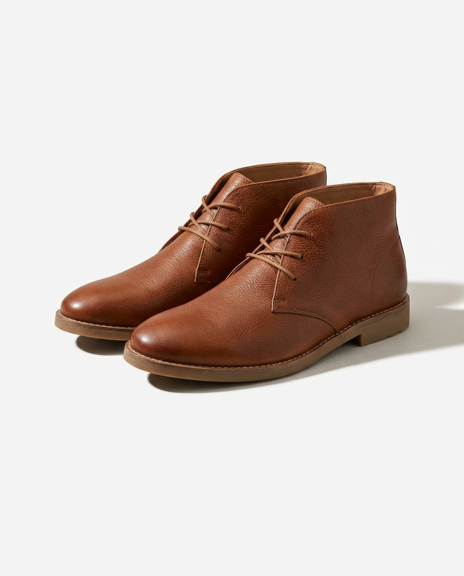 Durable men's brown leather chukka boots with strong laces, built for longevity and a rugged, fashionable look.