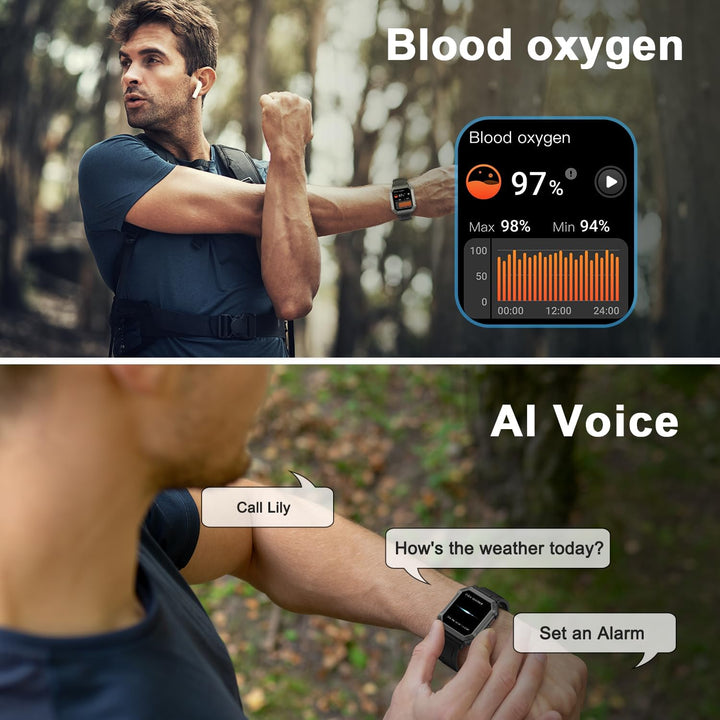 Waterproof rugged watch for men, military smartwatch with fitness tracking, showcasing its sturdy build