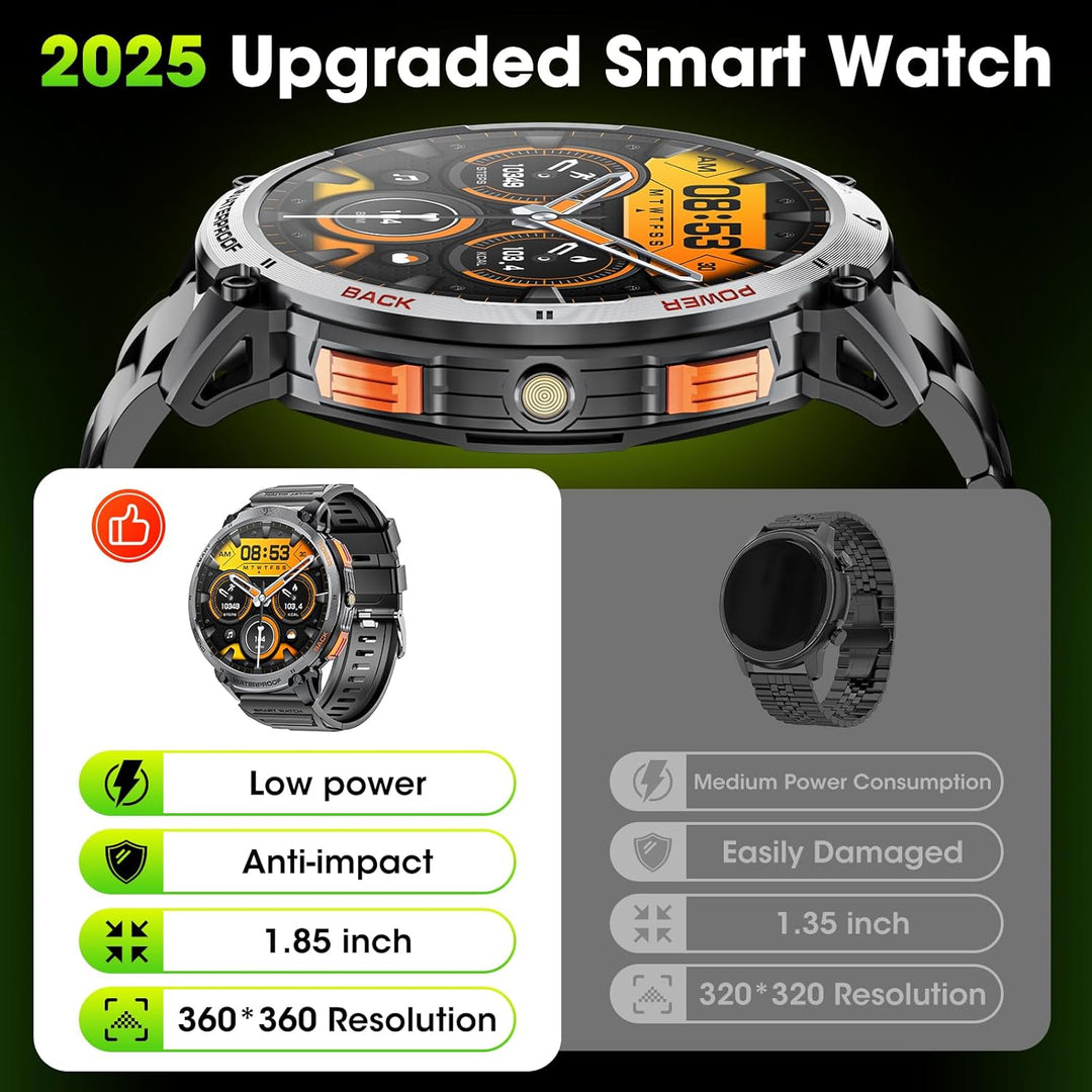 Outdoor sport smartwatch with 1.85" HD display, strong and waterproof for active men.