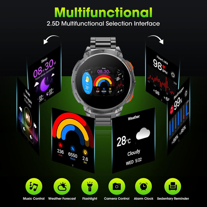 Durable men's smartwatch, waterproof design, perfect for outdoor activities and tech accessory.