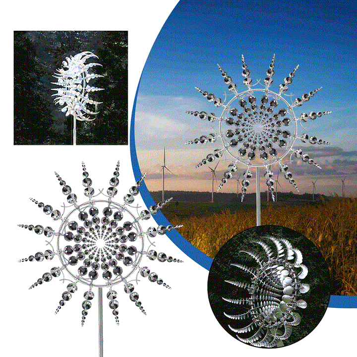 Decorative metal windmill kinetic wind spinner, anti-rust outdoor ornament for elegant garden and patio decoration.