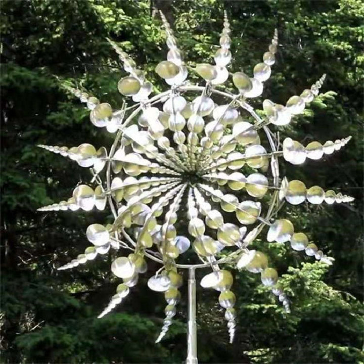 Unique Anti-Rust Kinetic Metal Windmill for gardens. This weather-resistant outdoor wind spinner adds movement and beauty.