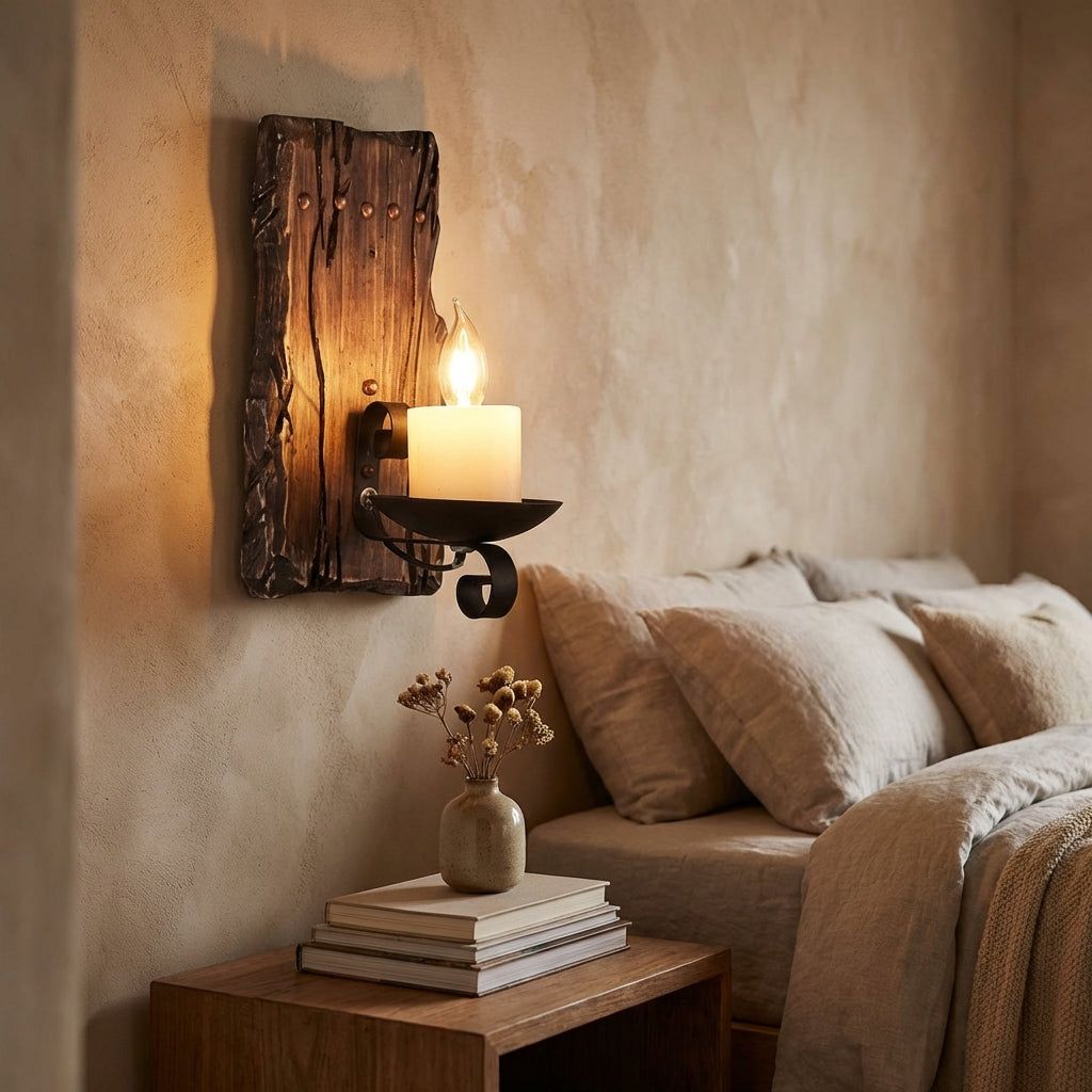Rustic farmhouse wall sconce with vintage style for ambient indoor lighting.