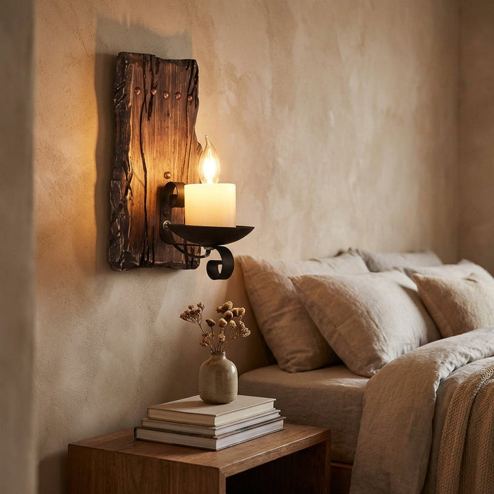 Rustic farmhouse wall sconce with vintage style for ambient indoor lighting.