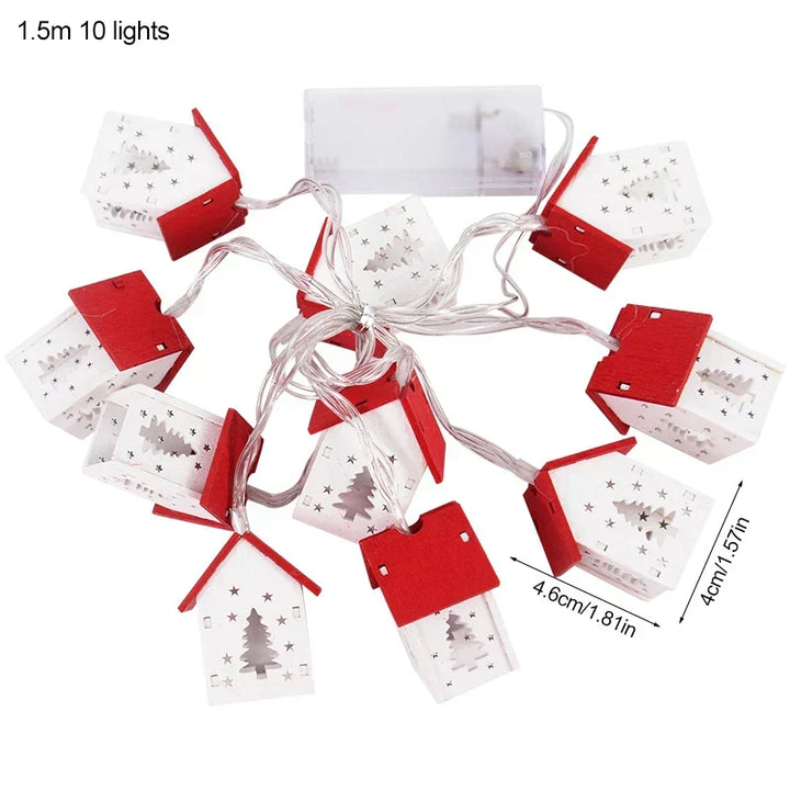 Elegant wooden Christmas house with LED lights, an inviting holiday ornament for any room.