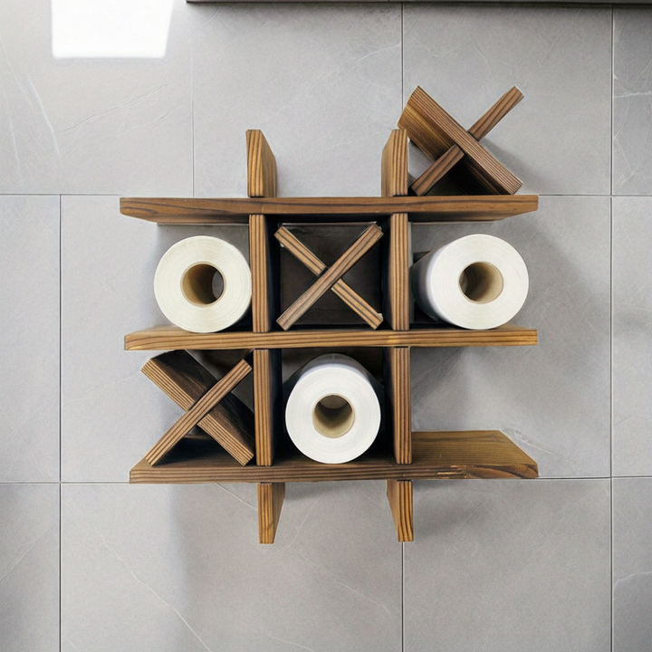 Rustic wooden wall-mounted storage shelf with PineGrid design perfect for home decor