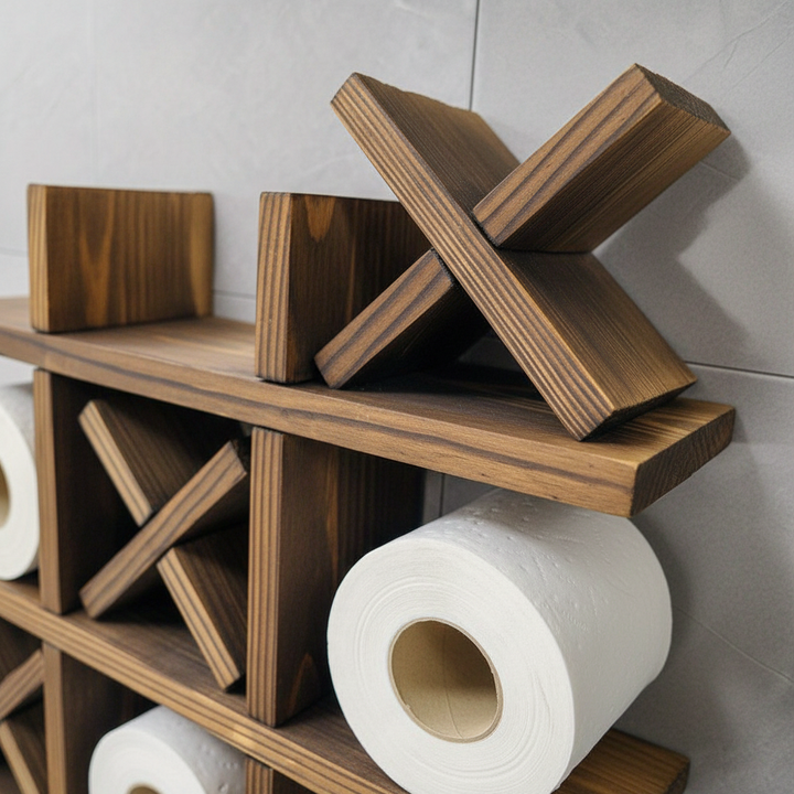 Space-saving wooden wall shelf in rustic pine, perfect for displaying decor items