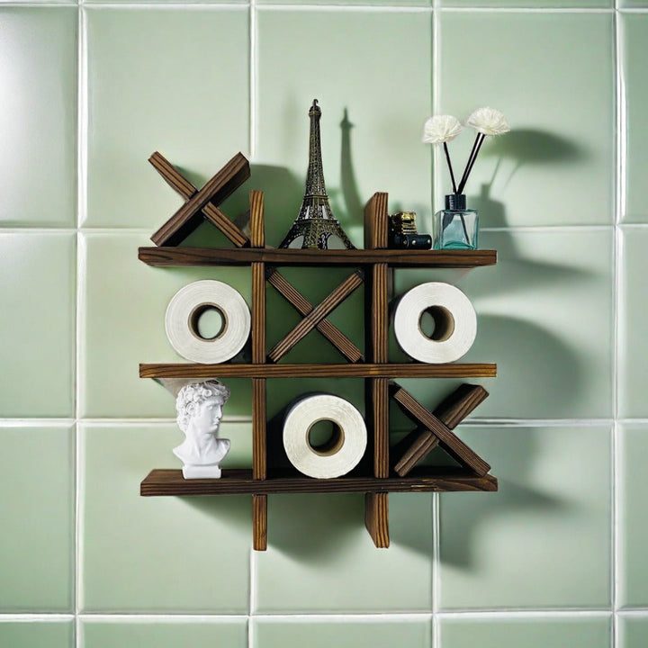 Elegant wooden wall shelf, a rustic PineGrid design for stylish home and bathroom storage