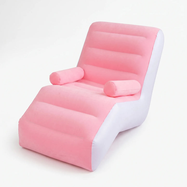 Easy setup S-shaped inflatable lounger. Enjoy instant comfort with this portable chair for indoor relaxation or outdoor fun.