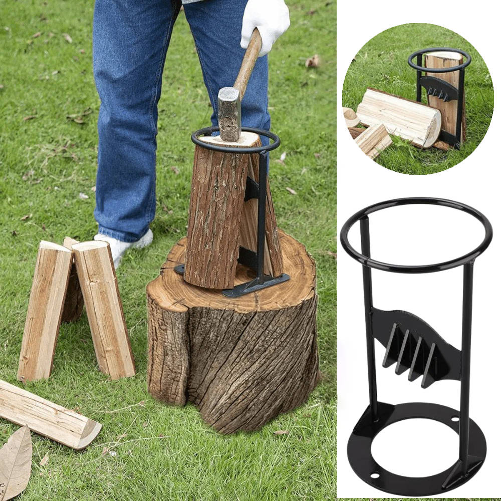 Safe manual firewood splitter. Heavy-duty cast iron log splitter for camping, home & kindling prep.