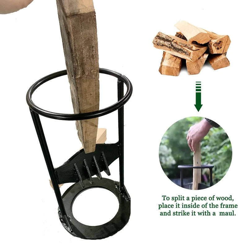 Heavy-duty cast iron manual log splitter for safe and easy kindling preparation. Perfect wood tool for camping.