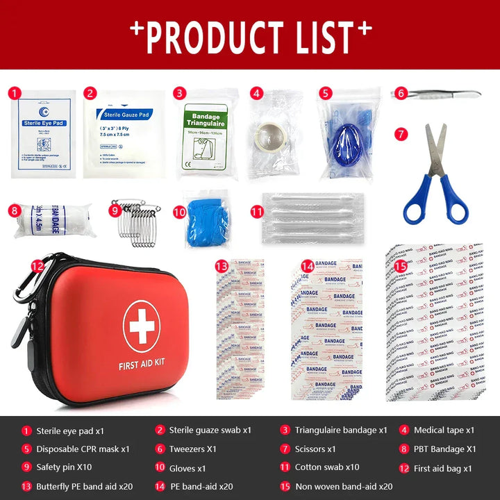 Compact SafeKit Pro 91-piece emergency first aid kit, ideal for camping, hiking, & outdoor adventures.