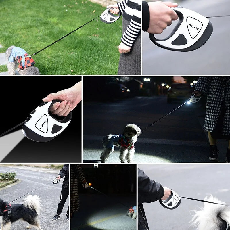 Essential pet gear: retractable dog leash with LED light for secure and visible night strolls.