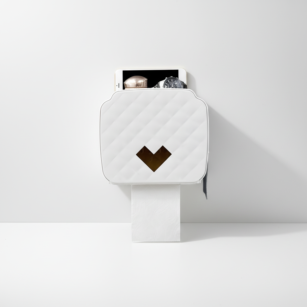 Waterproof toilet paper holder and storage shelf combo, ideal for humid bathroom environments.