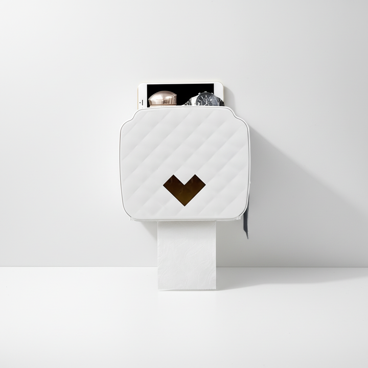 Waterproof toilet paper holder and storage shelf combo, ideal for humid bathroom environments.