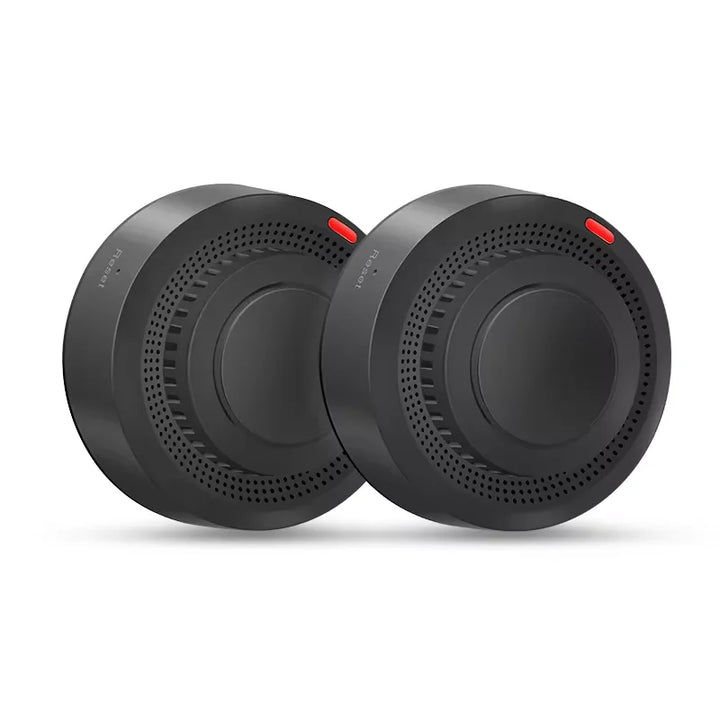Packaging for SafeSense Smart WiFi Smoke & Heat Detector, highlighting key features and smart home integration.