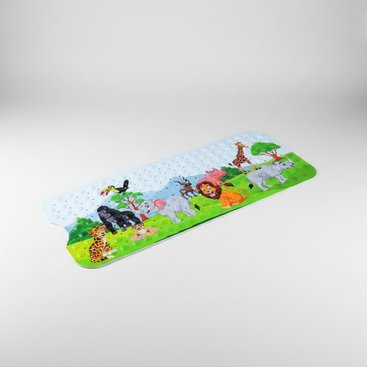 Full view of the SafeSplash anti-slip shower mat, a vital bath accessory ensuring kids' safety with suction cups.