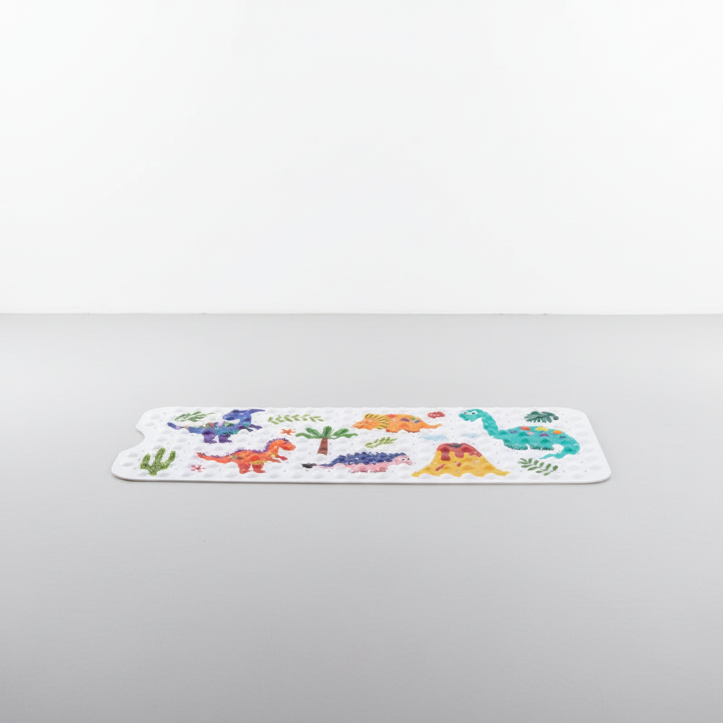 Close-up of Anti-Slip Shower Mat showcasing secure suction cups and colorful cartoon pattern for kids' bath safety.