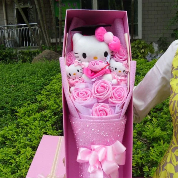Sanrio Kitty plush flower bouquet gift, perfect for birthdays, graduations, or a unique collectible.