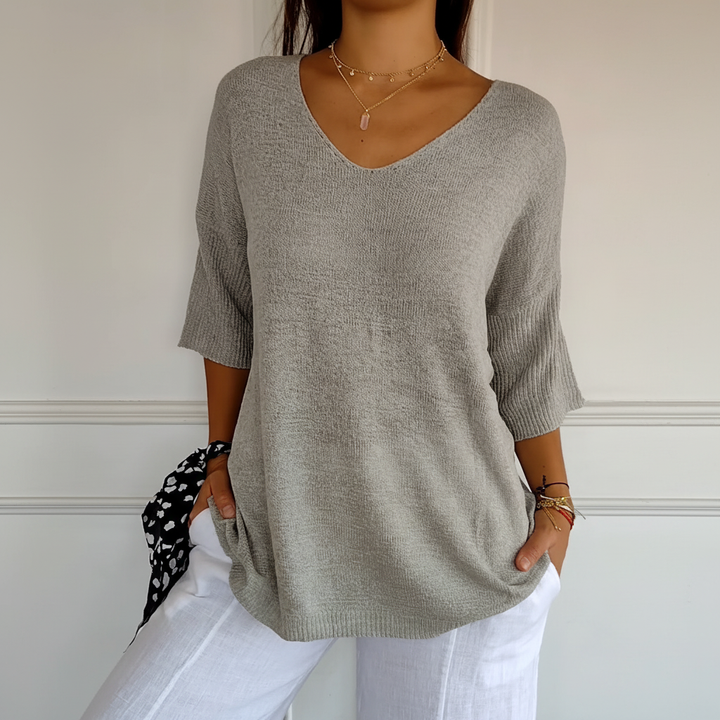 Sapphira women's V-neck knit top, a comfortable and stylish cotton blend perfect for layering