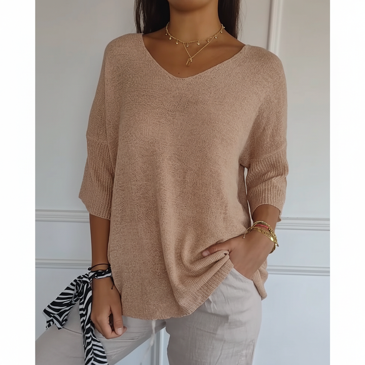 Sapphira lightweight V-neck knit top in a vibrant color, stylish and casual summer wear