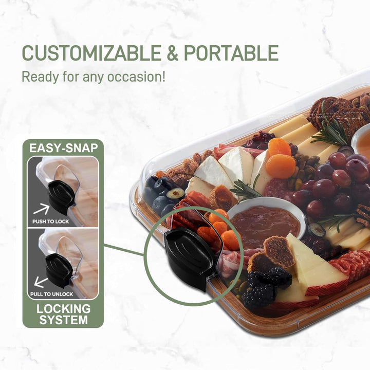 Housewarming gift: Savorya bamboo food platter with a clear locking lid, great for entertaining and picnics