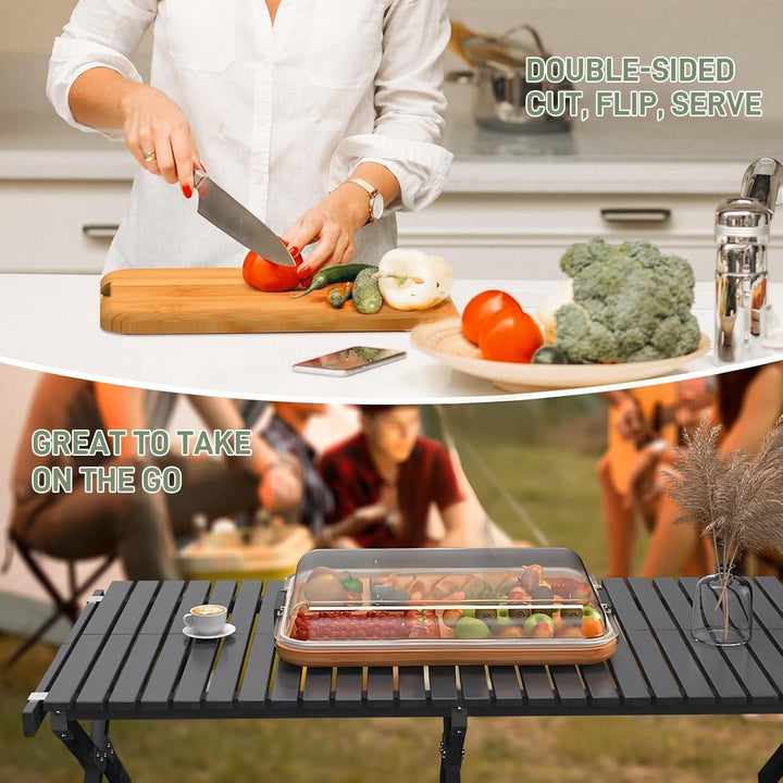 Kitchenware essential: Savorya bamboo charcuterie board with clear locking lid, keeps food fresh for parties
