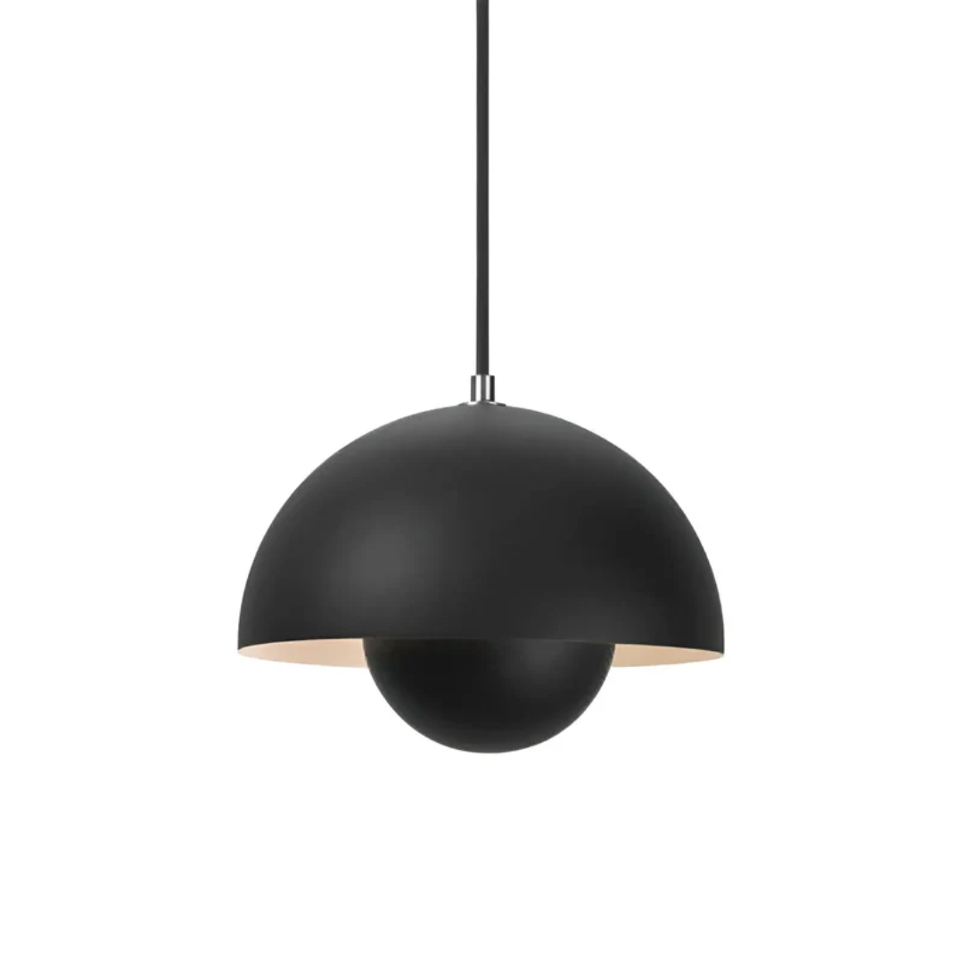 Close-up of Scandinavian LED pendant lamp, showcasing intricate flower petal design