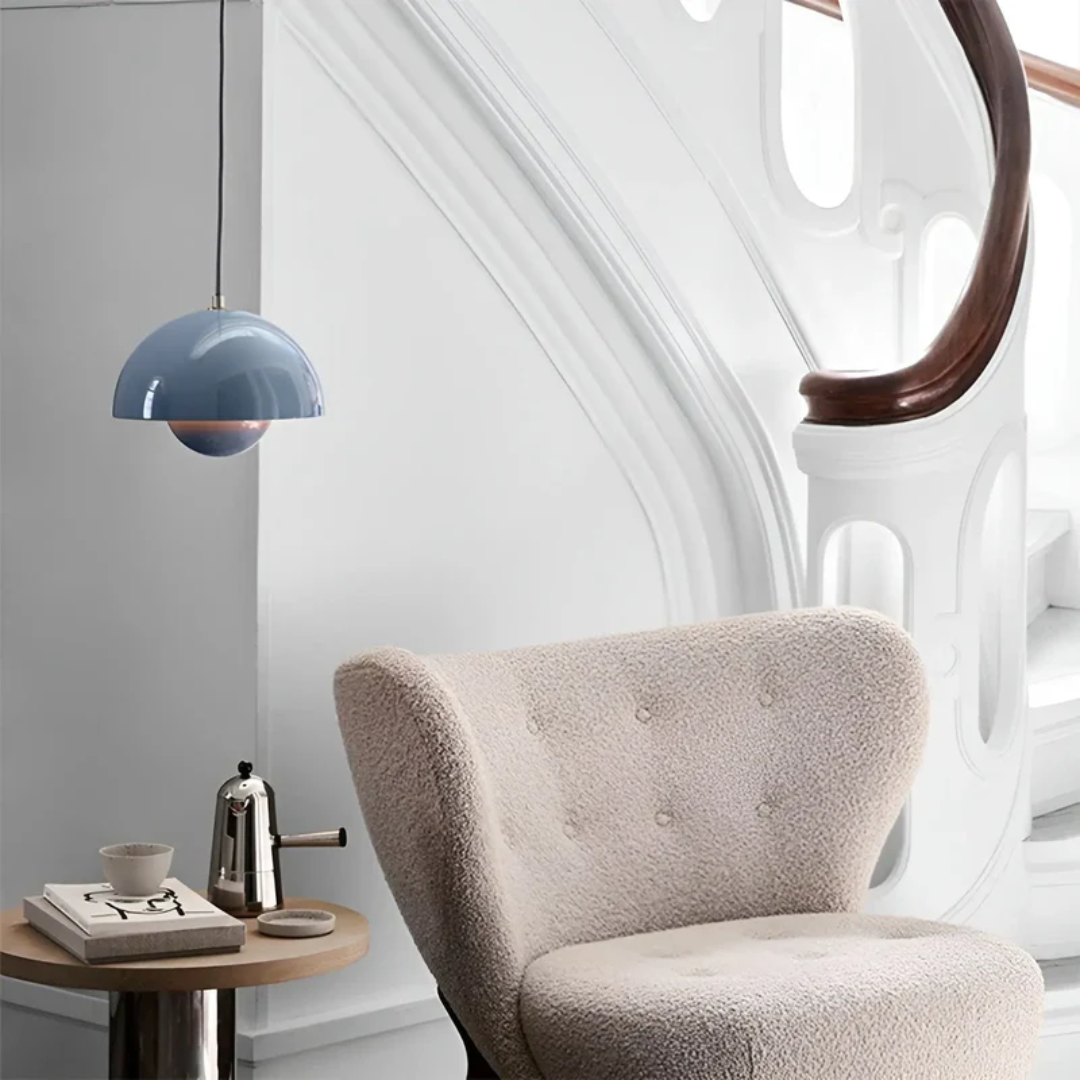 LED floral pendant light, white, modern Nordic style, enhancing a clean interior space